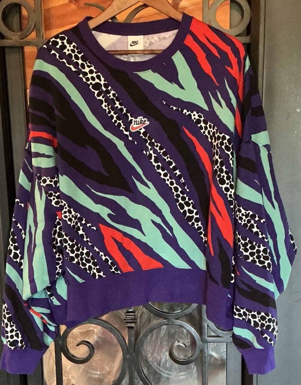 Nike Sportswear Airloom Fleece Sweatshirt Court Purple Animal Print Womens XXL